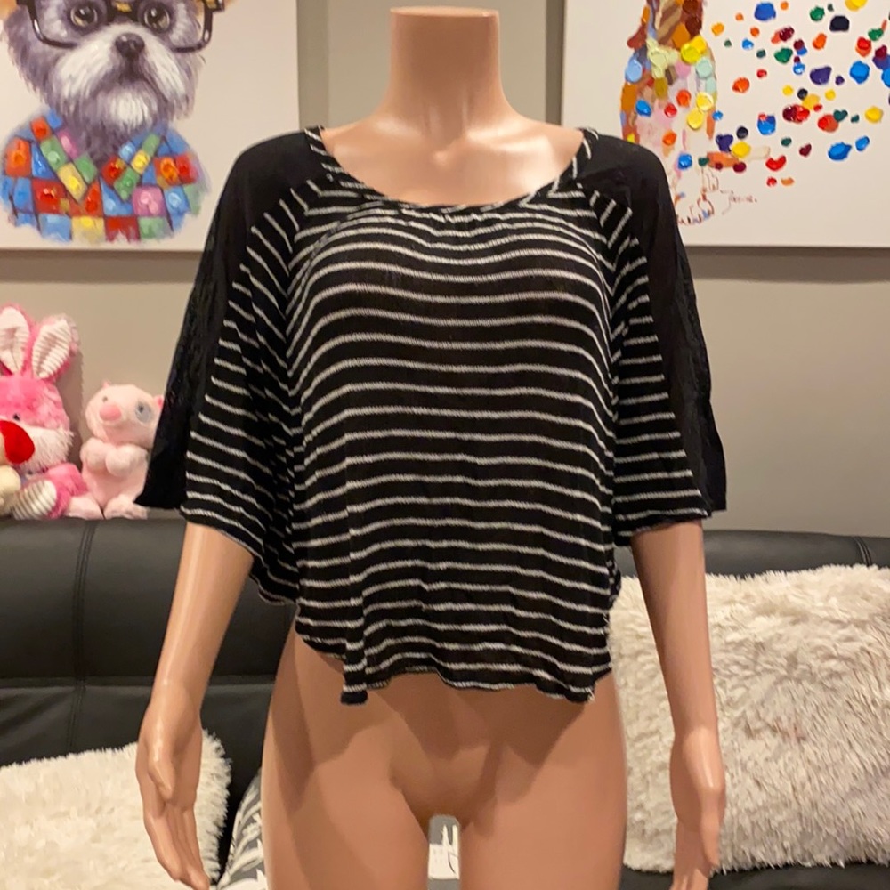 Soft knit striped black top
